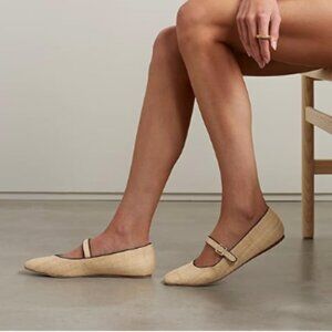 Miss left Beige Braid Buckle Strap Mary Janes Round Toe Ballet Flat Slip On Shoe